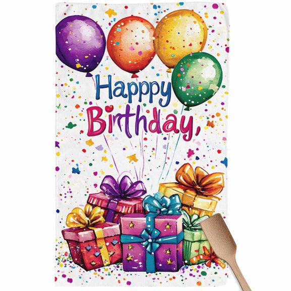 Happy Birthday Kitchen Towel Dish Cloths Set of 1, Microfiber Soft Kitchen Hand Towels, Colorful Balloon Gifts Patterns Absorbent Quick Drying Dishcloths 18 x 28 Inches