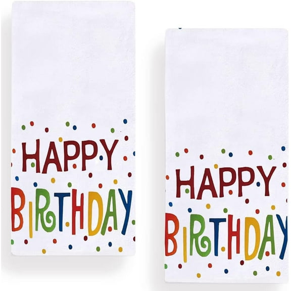 Happy Birthday Kitchen Towels Dish Towels, 18 x 26 Inch Birthday Party Holiday Tea Towels Dish Cloth for Cooking Baking Set of 2
