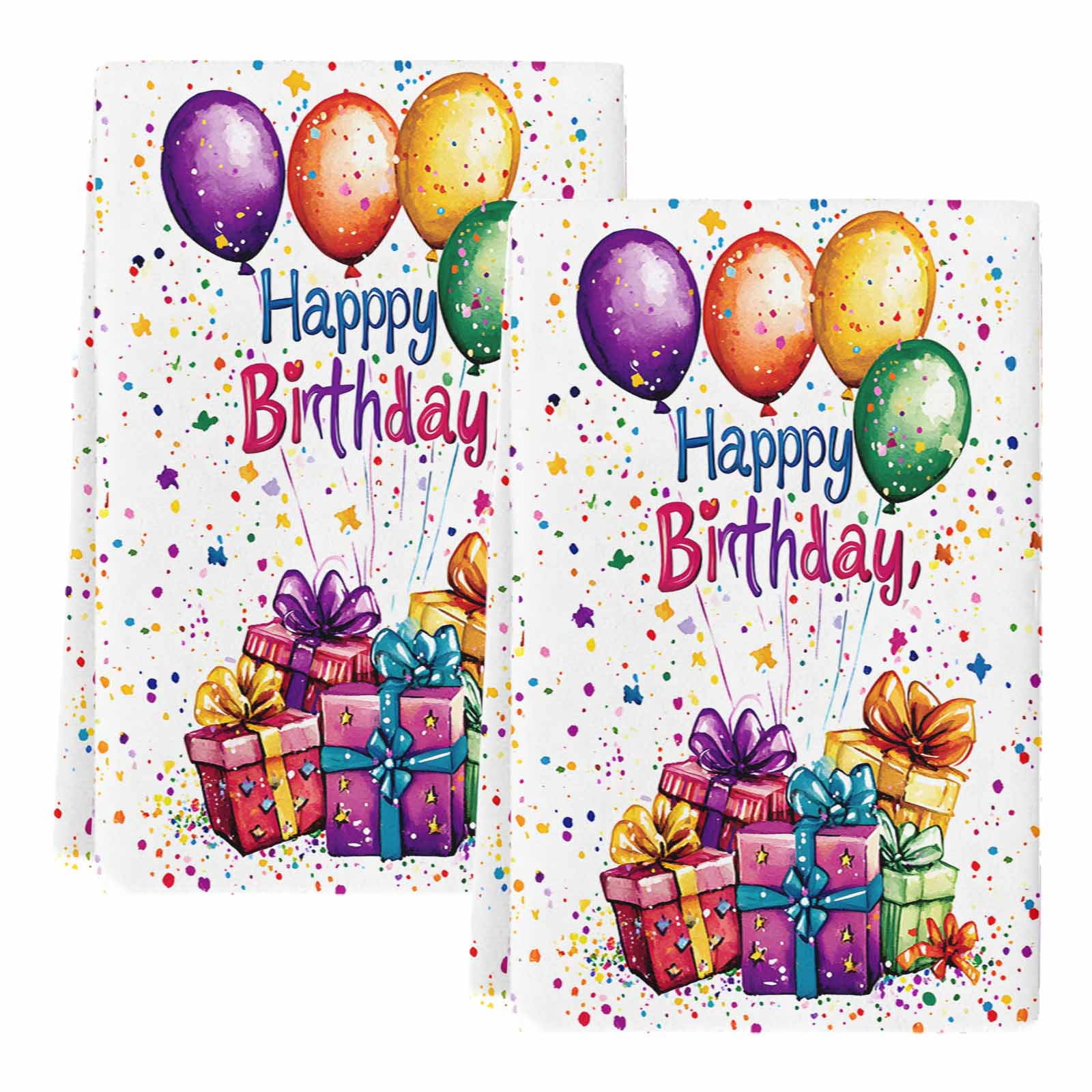 Happy Birthday Kitchen Towels Set of 2, Colorful Balloon Gifts Patterns Soft Microfiber Dish Towels, Absorbent Quick-Dry Washable Dishcloths for Kitchen Cleaning, Drying Dishes, 18x28 Inches