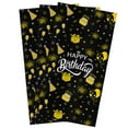 Happy Birthday Kitchen Towels Set of 3, Yellow Cake Fireworks on Black Background Dish Towels