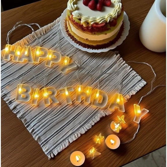 "Happy Birthday LED String Lights, Warm White Light Up Letter Party Decorations (1.2" Letter Size, 8.2ft Long, Not Included) (Happy Birthday Lights)