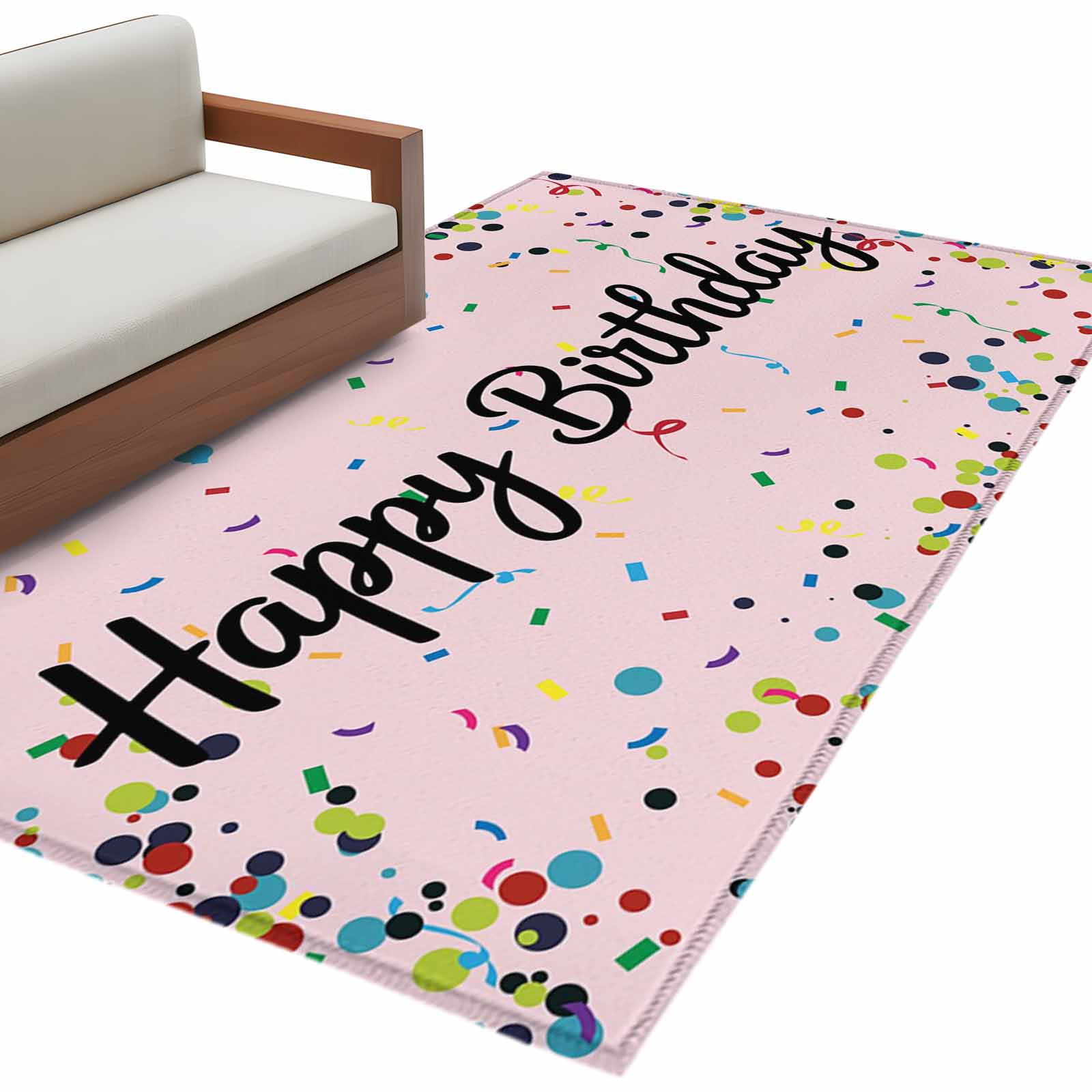 Happy Birthday Large Area Rugs for Bedroom Living Room, Soft Non Slip Carpet Bedside Rug, Pink Modern Abstract Art Rectangular Floor Cover Kitchen Accent Rug 4'x6' for Dining Room/Office