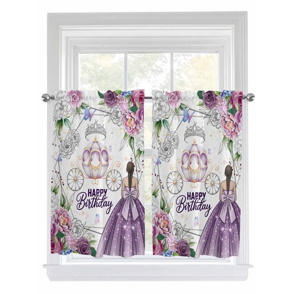 Happy Birthday Living Room Curtains 2 Panel, Gradient Purple Dress Crown Carriage Flowers Cafe Window Treatment, Farmhouse Bedroom Bathroom Kitchen Curtains Drapes 104"x45"