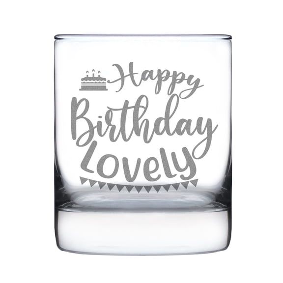 Happy Birthday Lovely Engraved Rocks Glass, Hand 10oz Etched Perfect Gift, Unique Present