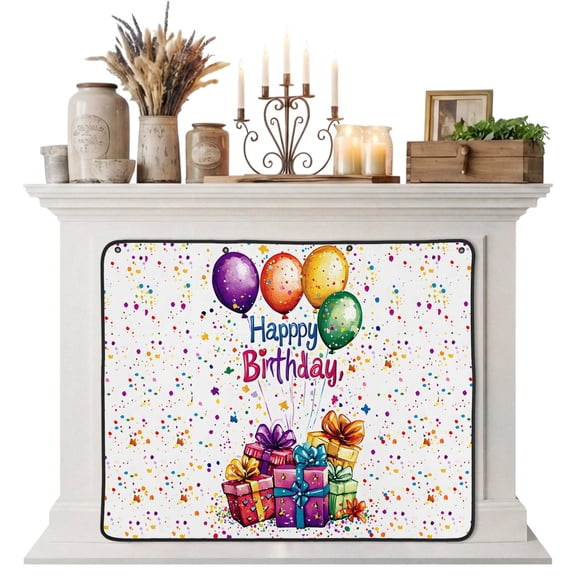 Happy Birthday Magnetic Fireplace Cover, Fireplace Draft Blocker, Colorful Balloon Gifts Patterns Fireplaces Blanket for Heat Loss/Cold Air, Fireplaces Draft Stopper Cover for Inside 45"x34"