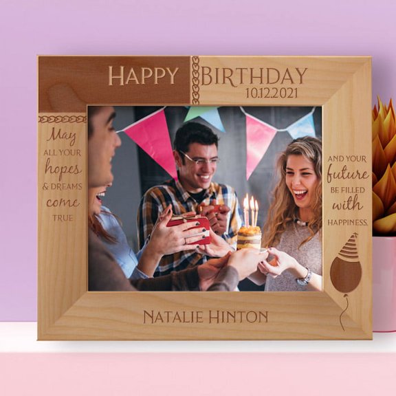 Happy Birthday May All Your Hopes And Dreams Come True Personalized Wooden Frame-10" x 8" Brown Horizontal