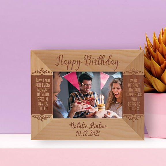 Happy Birthday May Each And Every Moment Personalized Wooden Frame-5" x 3 1/2" Brown Horizontal