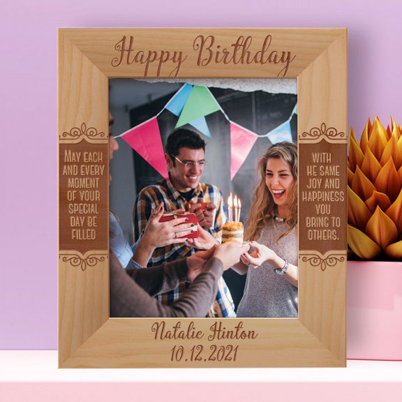 Happy Birthday May Each And Every Moment Personalized Wooden Frame 8" x 10" Brown (Vertical)