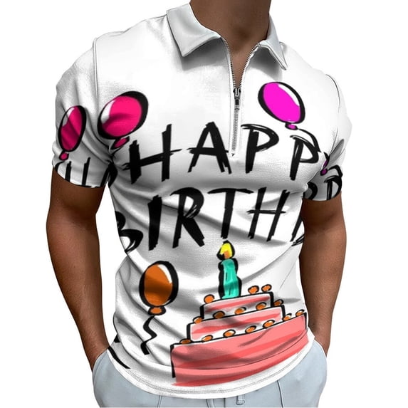 Happy Birthday! Men Zipper T-shirt Summer Casual Short Sleeve T-shirt Top