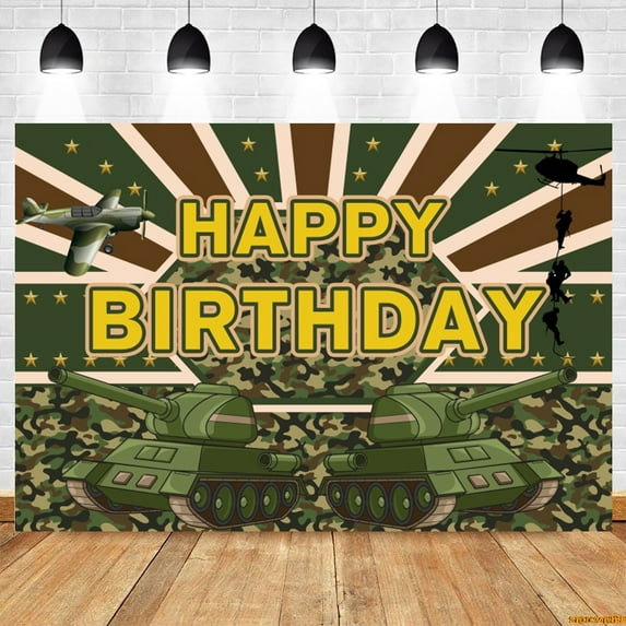 Happy Birthday Military Theme Backdrop Army Soldier Camouflage Airplane Tank Car Baby Birthday Portrait Photography Background
