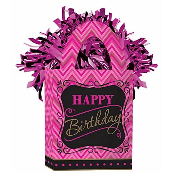 "Happy Birthday" Mini Tote Balloon Weight in Pink | Party Decor