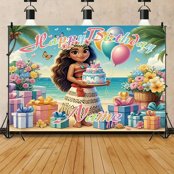 "Happy Birthday" Moana background banner, a vibrant polyester decoration for classrooms and offices, the perfect gift for family and friends, holiday background | Vibrant party banner