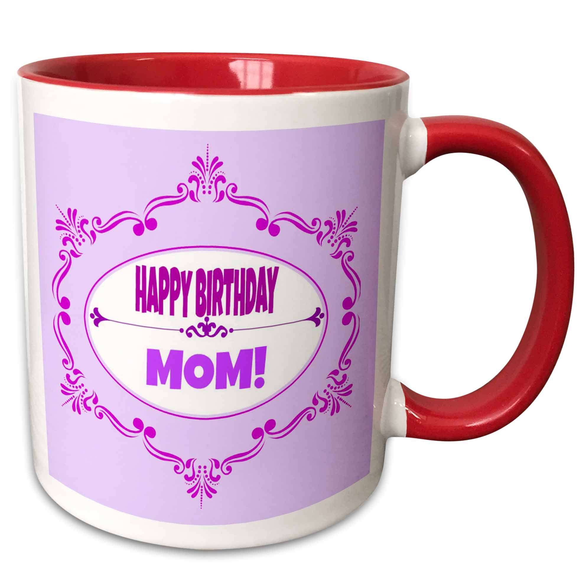 3drose, Happy Birthday Mom. Popular Design. Pink., 15oz Two-tone Red Mug