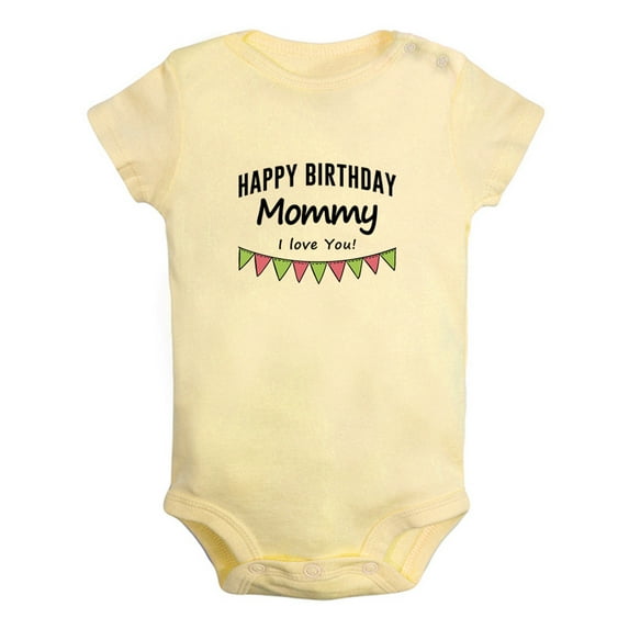 Happy Birthday Mommy I Love You Novelty Rompers For Babies, Newborn Baby Unisex Bodysuits, Infant Jumpsuits, Toddler 0-12 Months Kids One-Piece Oufits (Yellow, 12-18 Months)