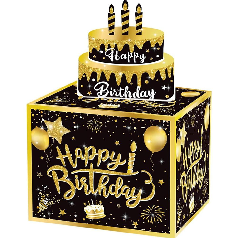 44th Birthday Money Box Gift Pull - Surprise Cash Gift Box With 35 Bags, Black Gold Party Decor