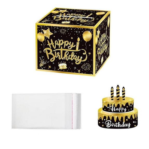 Happy Birthday Money Box For Cash Fast Pull Black Gold Birthday Money✨j an Fast Z5W6