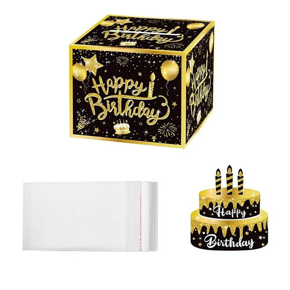 Happy Birthday Money Box for Cash Gift Pull Black and Gold DIY Birthd M5H3