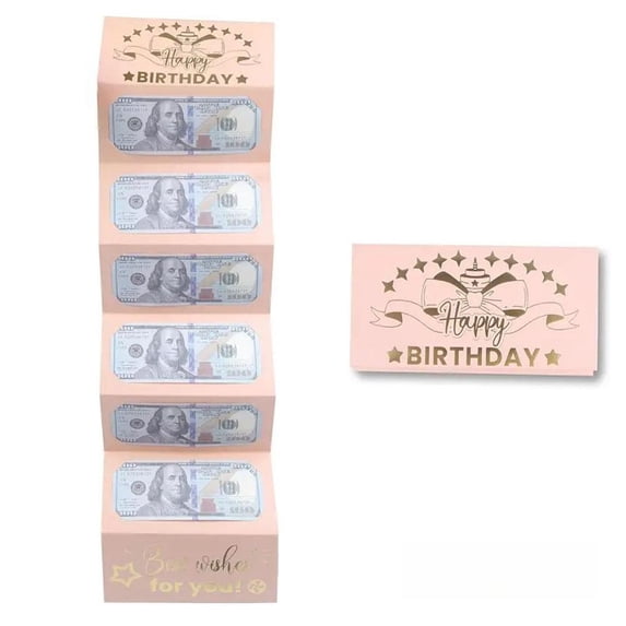Happy Birthday Money Envelope Black Gold Six Cash Slots Money Surprise For Men Women Kids Cash Decor Party Gifts, Pink