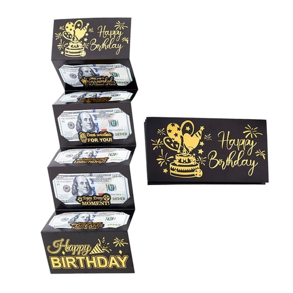 Happy Birthday Money Envelope for Cash Gifts, Surprise Cash Envelope for Men Black Paper Kids, Gold Coated Gi Money Women