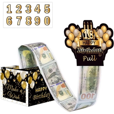 Happy Birthday Money Box For Cash Gift Pull, Black And Gold
