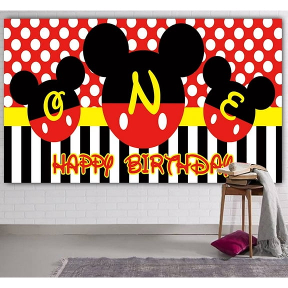 Happy Birthday Mouse fans Themed Backdrop Banner Pink Cartoon Happy Birthday Theme Party Decorations Cheer to Photography Background Supplies  5x3ft