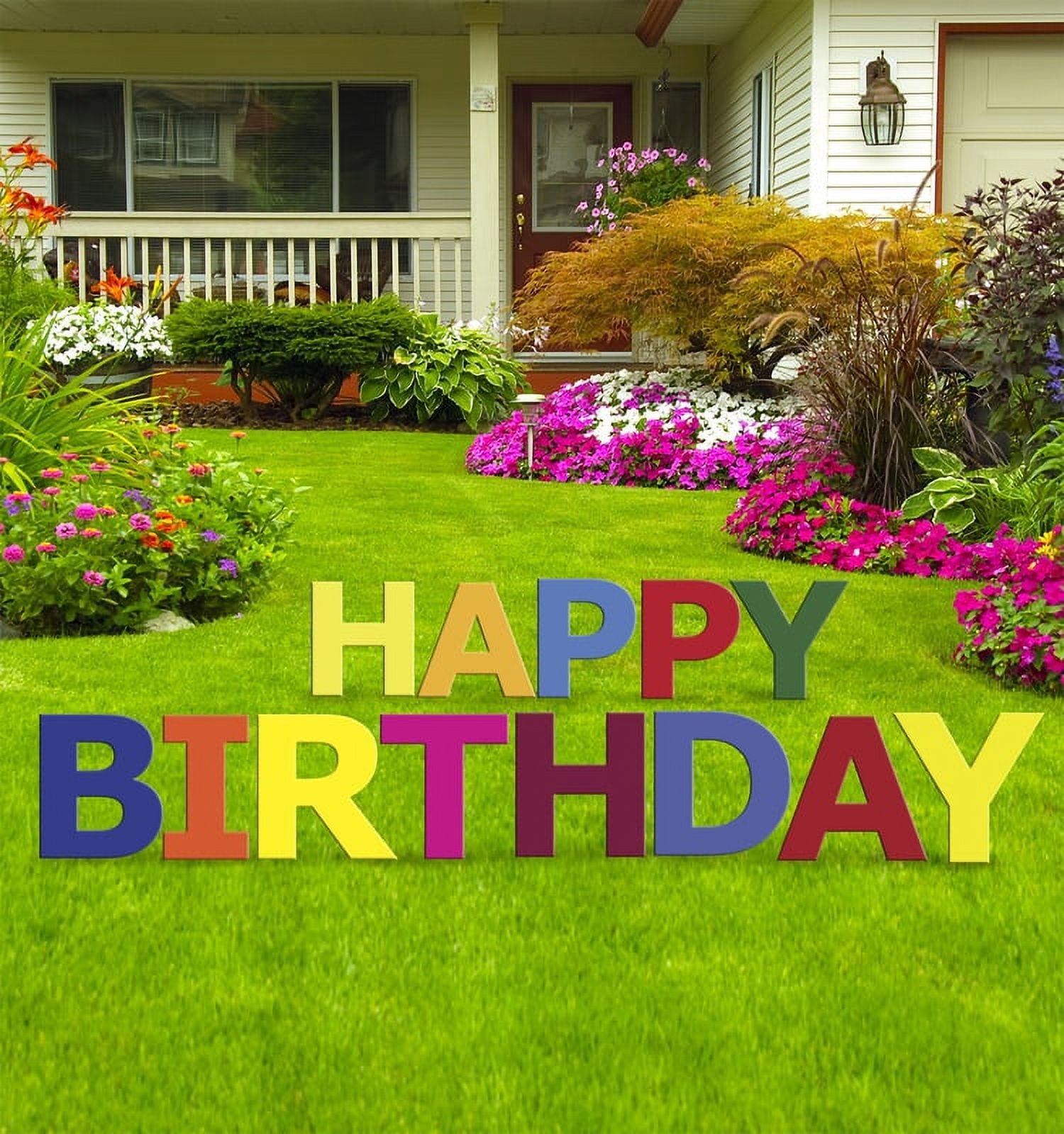 Happy Birthday Multi-Colored Yard Sign, 13pcs, Weather Resistant Plastic, Stakes Included