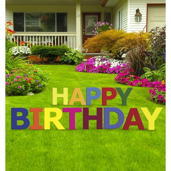 Happy Birthday Multi-Colored Yard Sign, 13pcs, Weather Resistant Plastic, Stakes Included