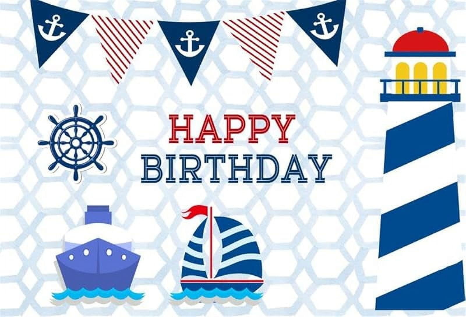 Happy Birthday Nautical Party Decoration Background Rudder Lighthouse ...