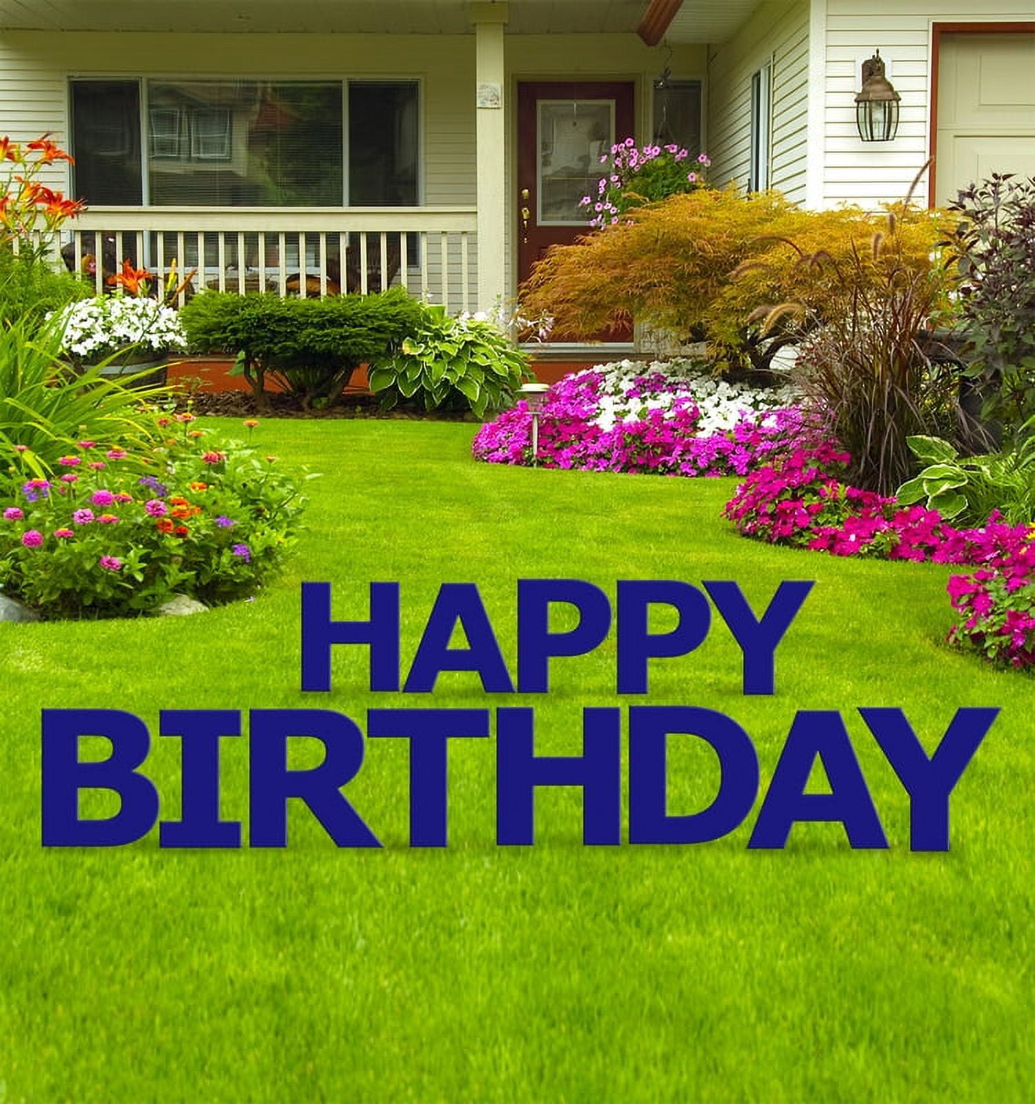 Happy Birthday Navy Blue Yard Sign, 13pcs, Weather Resistant Plastic, Stakes Included