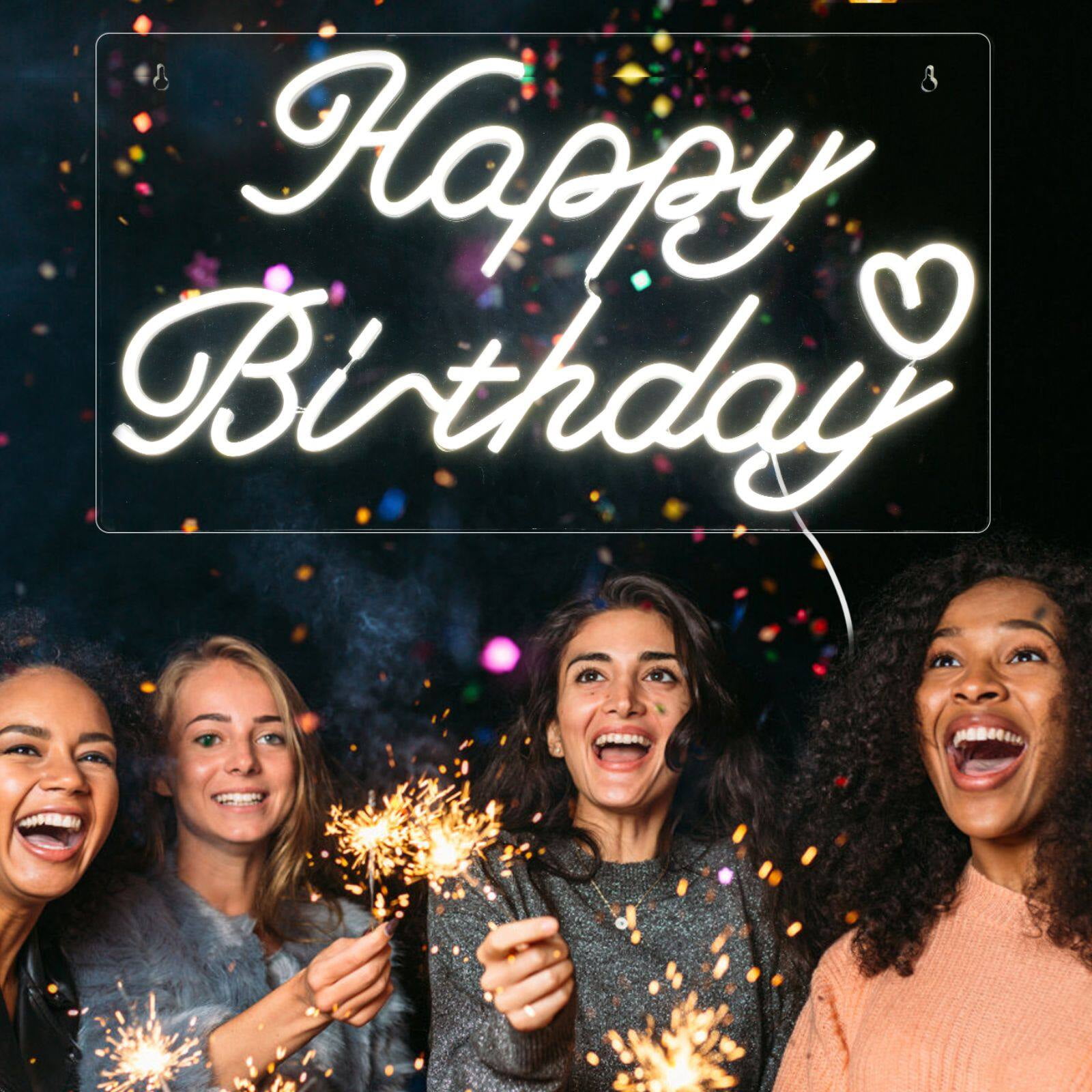 Happy Birthday Neon Sign, Warm White Neon Night Light USB LED Neon Sign for Indoor Outdoor Birthday Party Favor Decorations, 22 x 12in