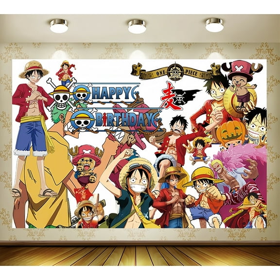 Happy Birthday One Anime Piece Theme Backdrops Banner Birthday Party Decor Supplies,5.9x3.6ft