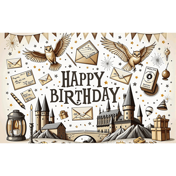 Happy Birthday Party Backdrop Magical Wizard Banner Magic Castle Owl Birthday Photography Backdrop Holiday Celebration Kids Adults Indoor Outdoor Celebration Baptism ​