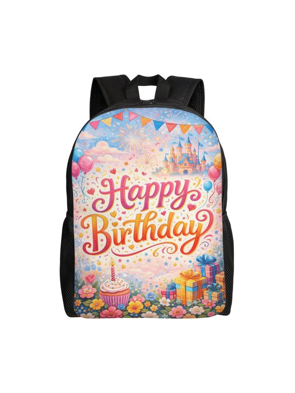Happy Birthday Party Backpack Full Front Print Travel Laptop Bag for Men and Women