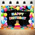 thumbnail image 1 of Happy Birthday Party Banner Backdrop, Boys Girls Colorful Balloons Black Birthday Party Decorations Backdrop, Cartoon Cake Background for Children Birthday Party Celebrate Banner Props 10X6ft, 1 of 1