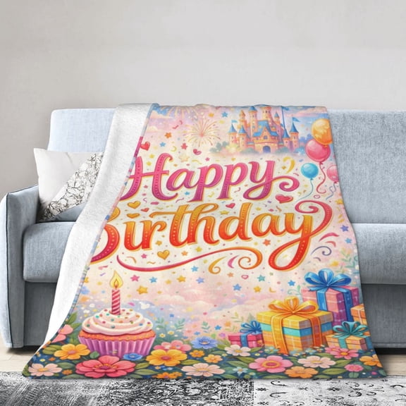 Happy Birthday Party Blanket Gift Cozy Soft Home Decor for Birthday Celebration 50x40