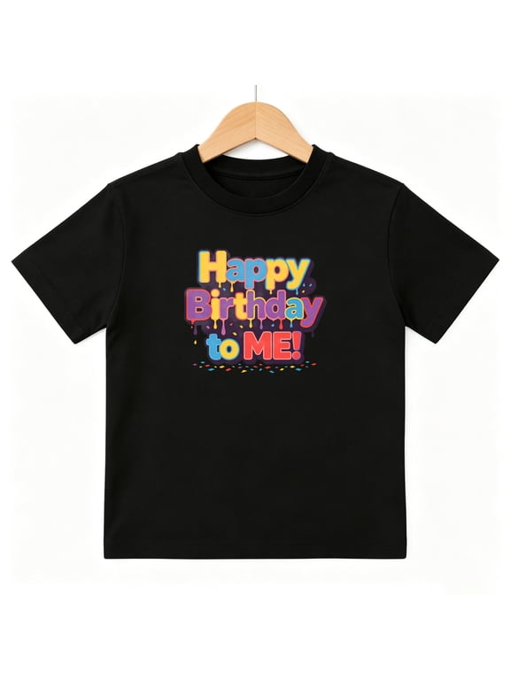 Happy Birthday Party Boys Graphic Tees Dripping Font Kids T-Shirt 100% Cotton Short Sleeve Tops Ages 4-13Y