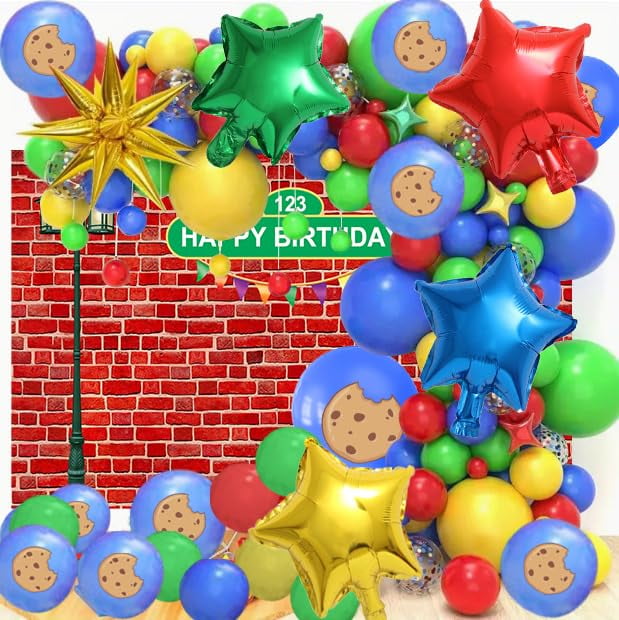 111 Piece Birthday Balloon Decorations Kit With Backdrop - Cartoon Theme Party Supplies Set