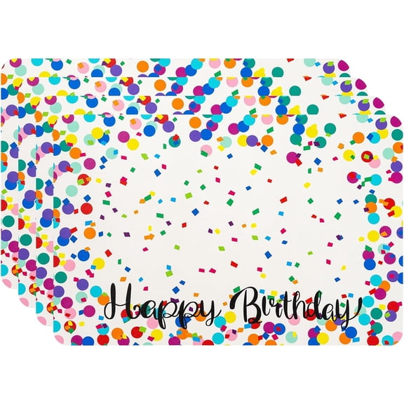 Happy Birthday Party Leather Placemat, 4 Pack Non-Slip Waterproof Birthday Table Mats, 12x18 Inch Brith Day Party Sign Polka Dots Table Decoration, White
