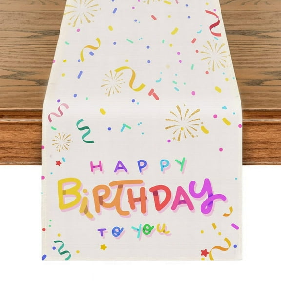 Happy Birthday Party Table Runner, Modern Minimalism Table Throw Tablecloth, For Kitchen Dining Living Room, Show Wedding Party Table Setting Decor Birthday Gift