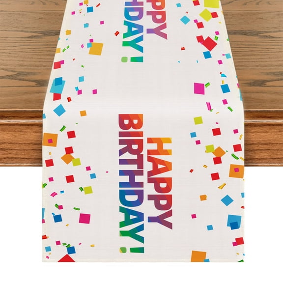 Happy Birthday Party Table Runner, Modern Minimalism Table Throw Tablecloth, For Kitchen Dining Living Room, Show Wedding Party Table Setting Decor Birthday Gift