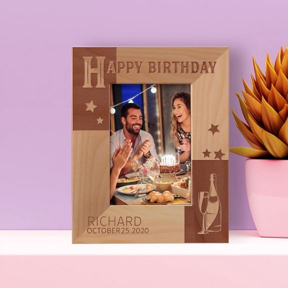 Happy Birthday Personalized Wooden Frame 3 1/2" x 5" Brown (Vertical)