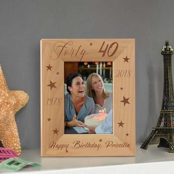 Happy Birthday Personalized Wooden Picture Frame 3 1/2" x 5" Brown (Vertical)