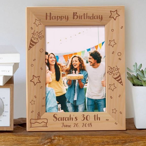 Happy Birthday Personalized Wooden Picture Frame 8" x 10" Brown (Vertical)