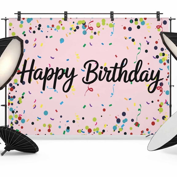 Happy Birthday Photography Backdrop 10x8FT, Colorful Ribbons Polka Dots Pink Background Photo Backdrops, Background for Photography Studio Photo Studio Background, Back Drop for Photoshoot