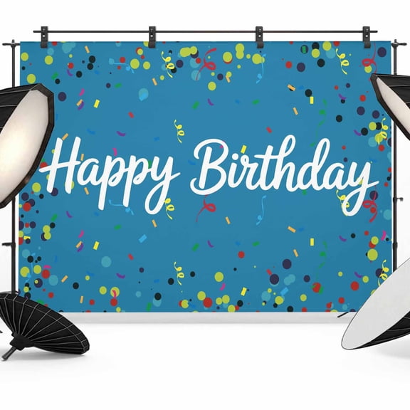 Happy Birthday Photography Backdrop 7x5FT, Color Ribbon Polka Dot Dark Blue Background Photo Backdrops, Background for Photography Studio Photo Studio Background, Back Drop for Photoshoot