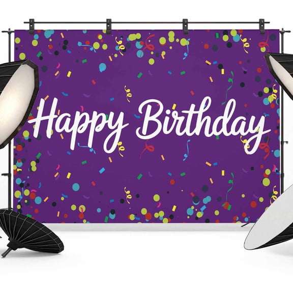 Happy Birthday Photography Backdrop 7x5FT, Color Ribbon Polka Dot Dark Purple Background Photo Backdrops, Background for Photography Studio Photo Studio Background, Back Drop for Photoshoot