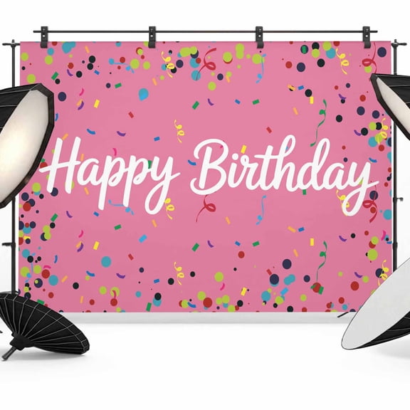 Happy Birthday Photography Backdrop 7x5FT, Color Ribbon Polka Dot Pink Background Photo Backdrops, Background for Photography Studio Photo Studio Background, Back Drop for Photoshoot