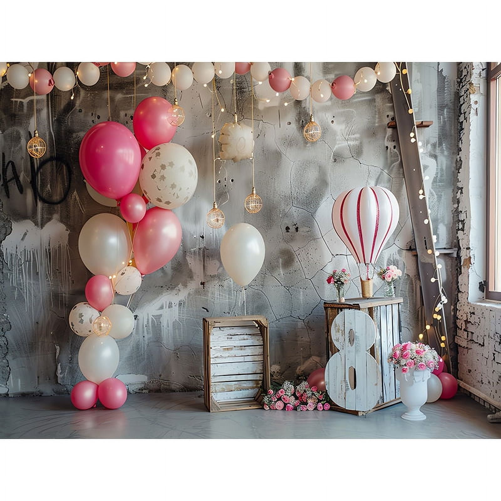 Happy Birthday Photography Background Number Pink Bear doll Hydrogen ...