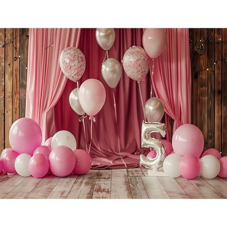 Happy Birthday Photography Background Number Pink Bear doll Hydrogen balloon Floral Baby Party Backdrops SR-82