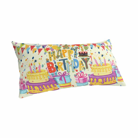 Happy Birthday Pillow Covers Decorative Cal King Pillow Cases Beige Balloon Ribbon Cake Short Plush Cooling Pillowcases Long Lumbar Pillow Cover with Envelope Closure 20x40 Inch